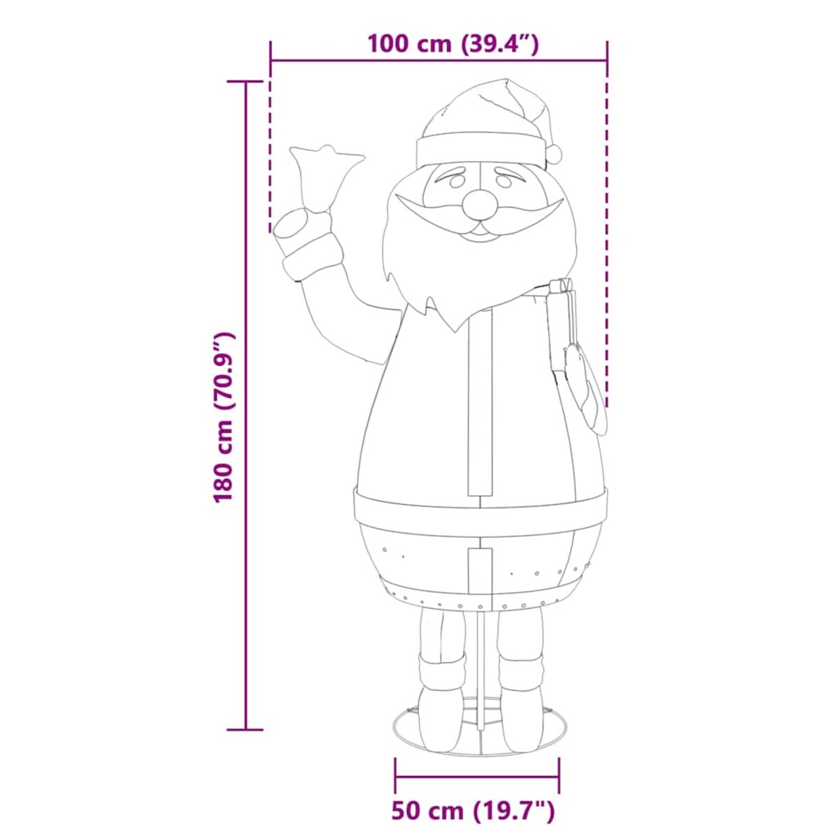 vidaXL Święty Mikołaj na Boże Narodzenie Ciepła biel 100 x 180 cm