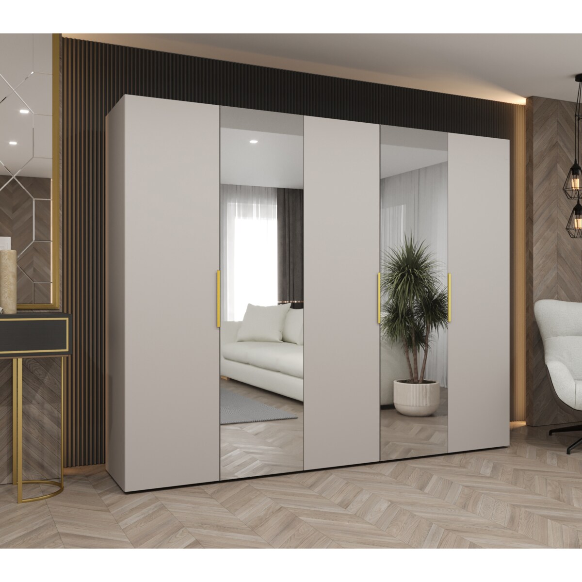 Szafa uchylna otwierana MARBELLA 2 250 wys. 202 cm Kaszmir + u. Złoty