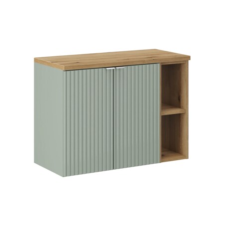 Szafka pod umywalkę 80 cm z 2 drzwiami i 2 wnękami, kolor Jade Green i drewno