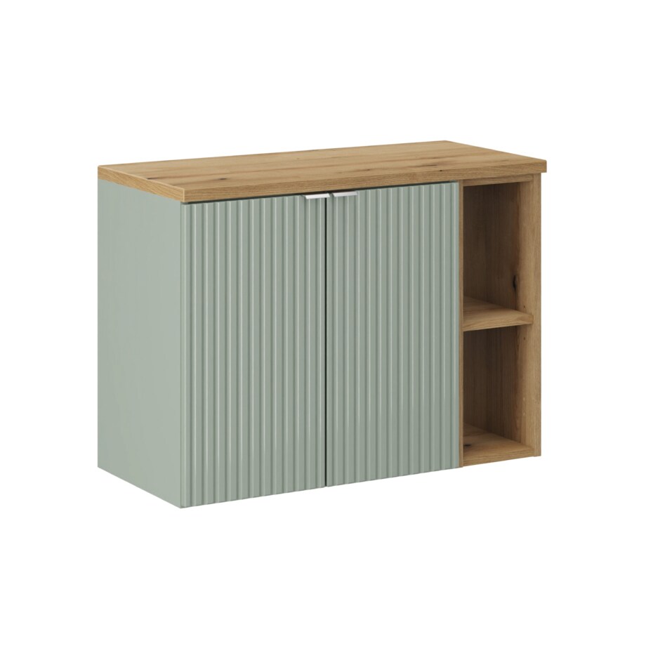 Szafka pod umywalkę 80 cm z 2 drzwiami i 2 wnękami, kolor Jade Green i drewno
