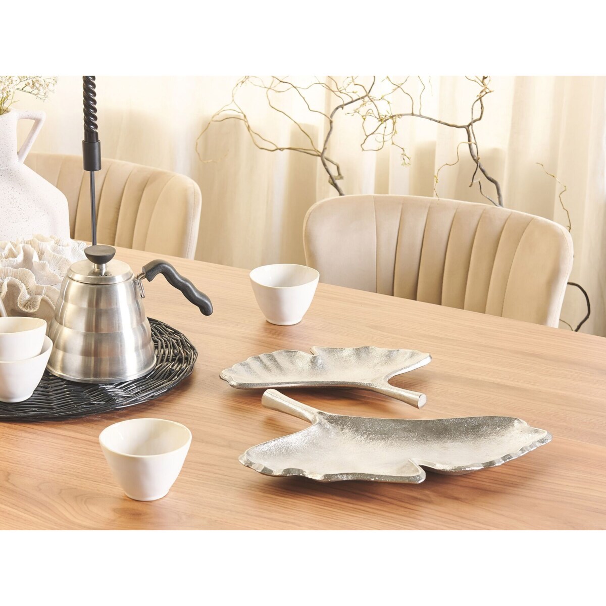 Zestaw 2 pater dekoracyjnych liść miłorzębu srebrny PALENQUE