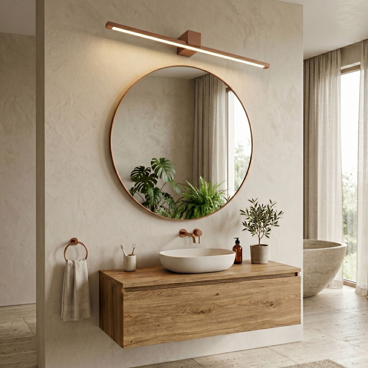 Kinkiet Swe054-1W 80Cm Led Miedź Szczotkowana, Aluminium, Tworzywo Sztuczne