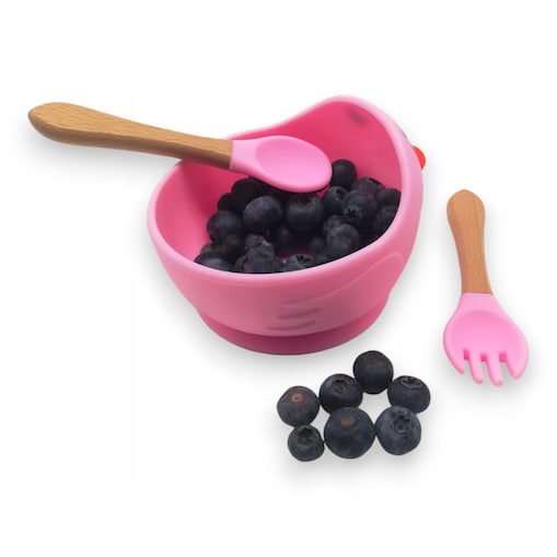 Miseczka z przyssawką silikonowa dla dziecka na przekąski łyżka widelec BLW