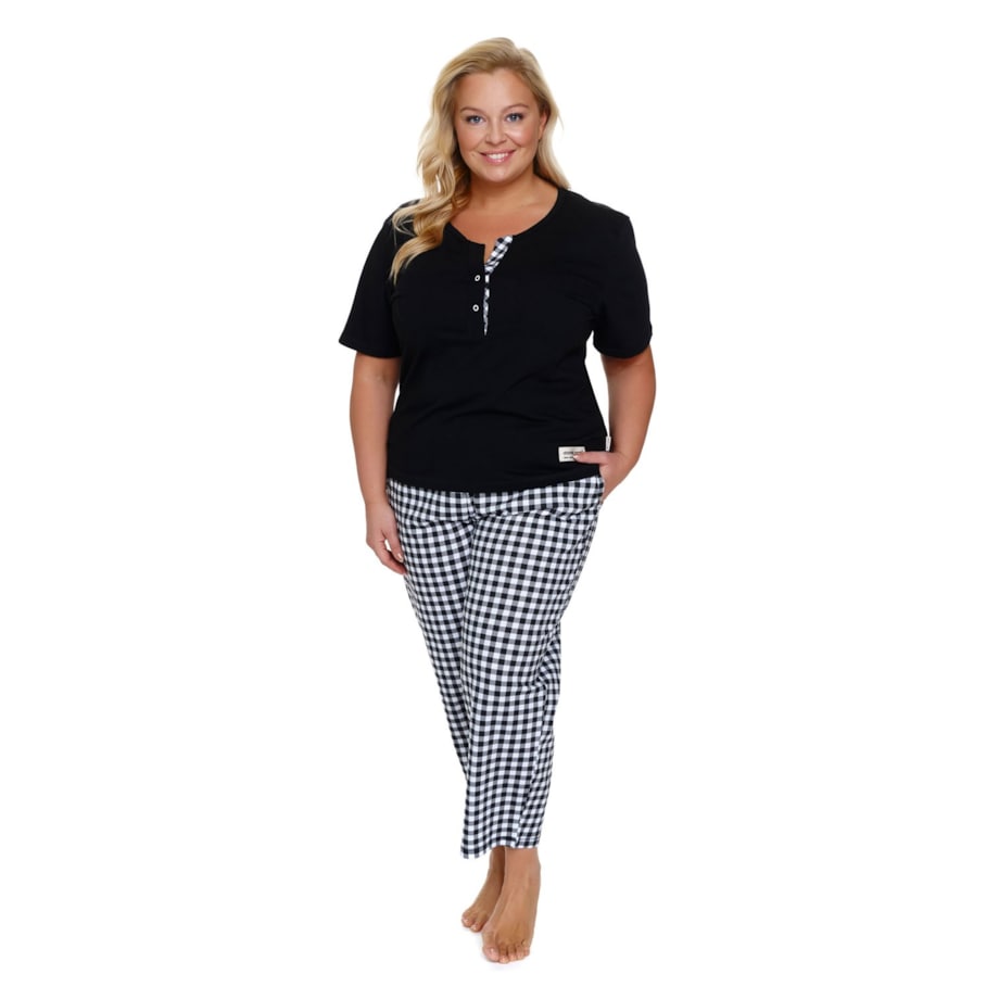 Czarna piżama damska ze spodniami w kratkę