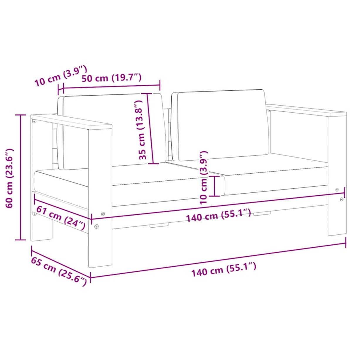 vidaXL Ławka/sofa ogrodowa z poduszkami, 140 cm, drewno akacji, szara
