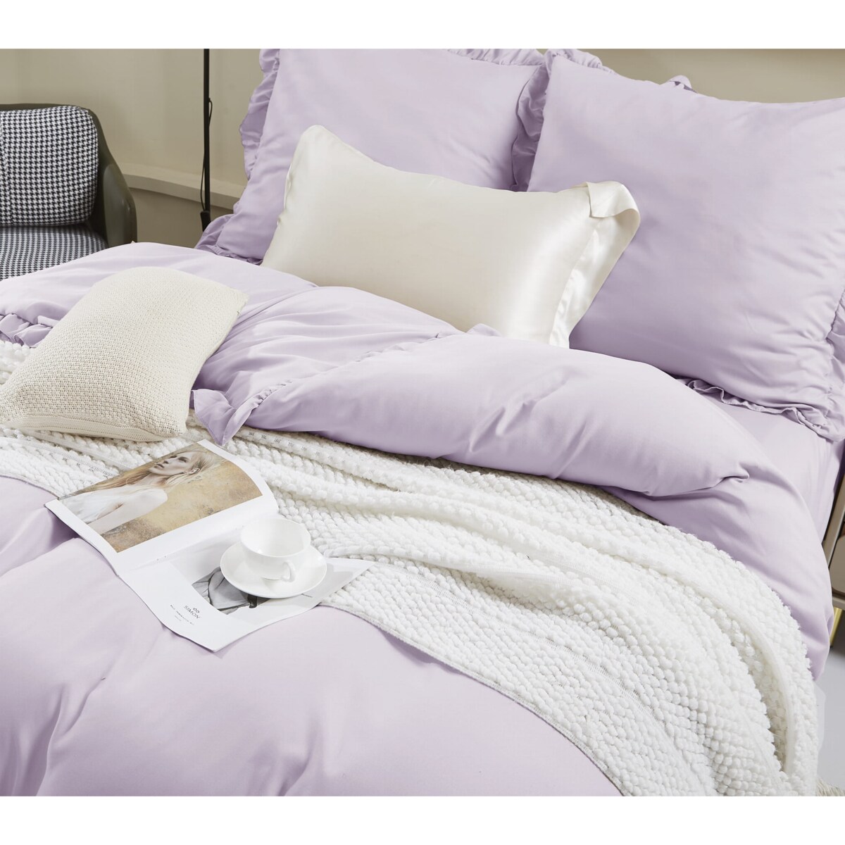 Wrzosowa Pościel z Falbanką 220x200 Ruffy