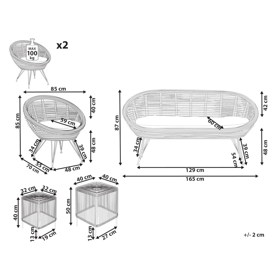 Zestaw ogrodowy ze stolikiem dla 4 osób MARATEA/CESENATICO Rattan Naturalny