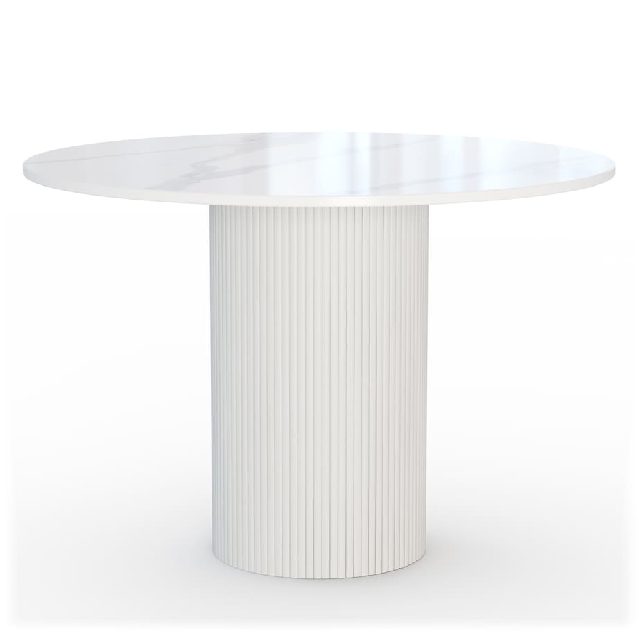 Stół okrągły biały lamele, marmur 110 cm