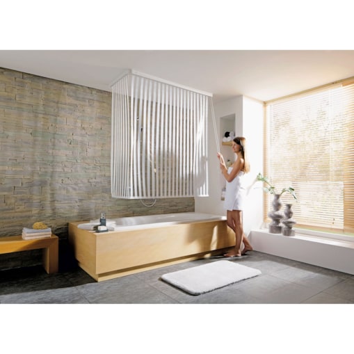 Kleine Wolke Komplet 2 cz. rolet do wanny białe paski z kasetami 138+62x240 cm