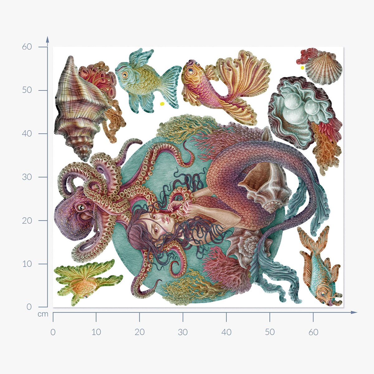 Zestaw naklejek na ścianę, Podwodne syreny, 60cm