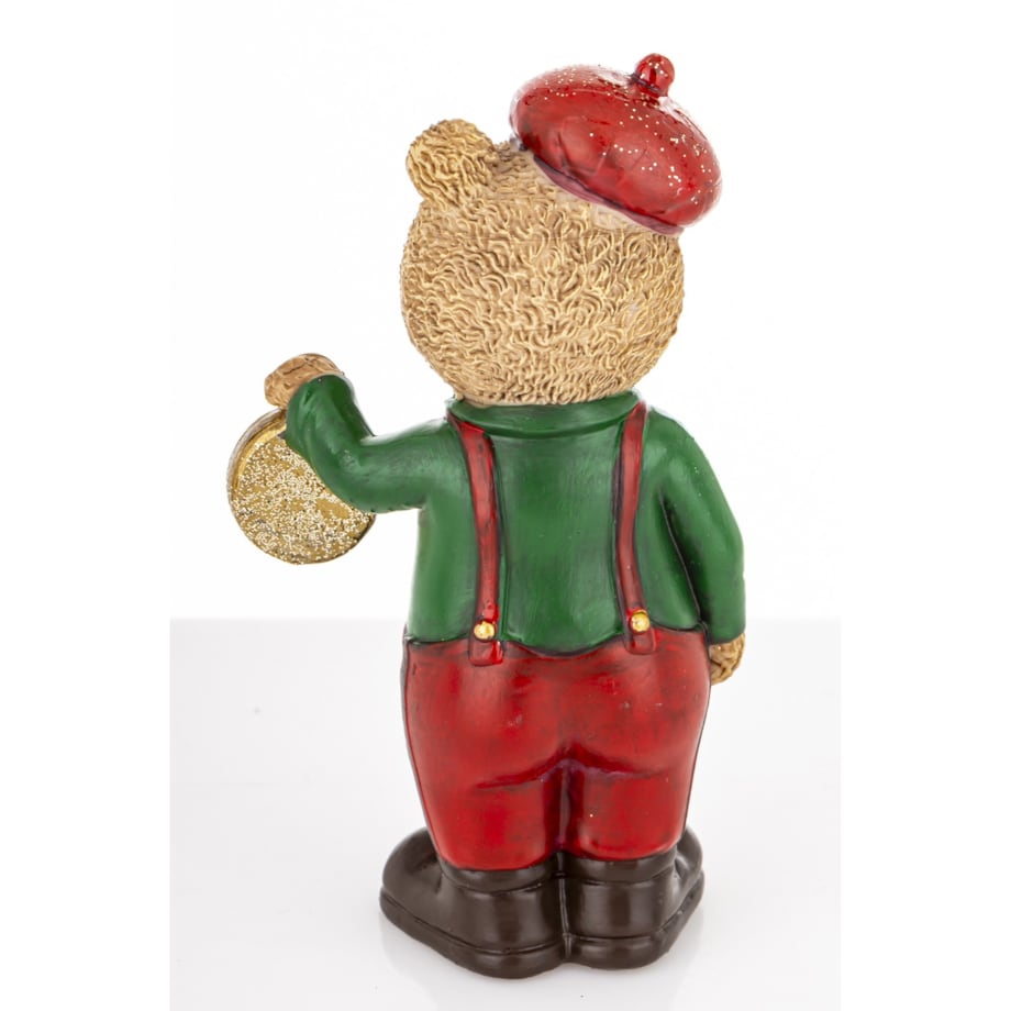 Figurka - Miś brązowy pracownik z zegarkiem w zielonej koszuli 12,5x7x5 cm