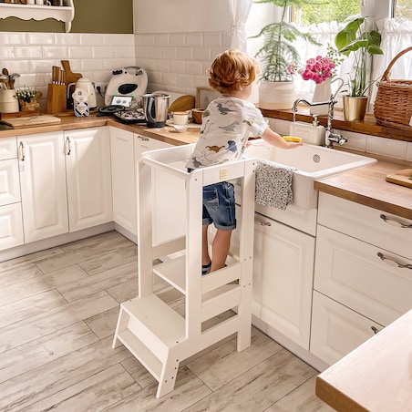 Kitchen Helper Drewniany Pomocnik Kuchenny dla Dziecka, Biały