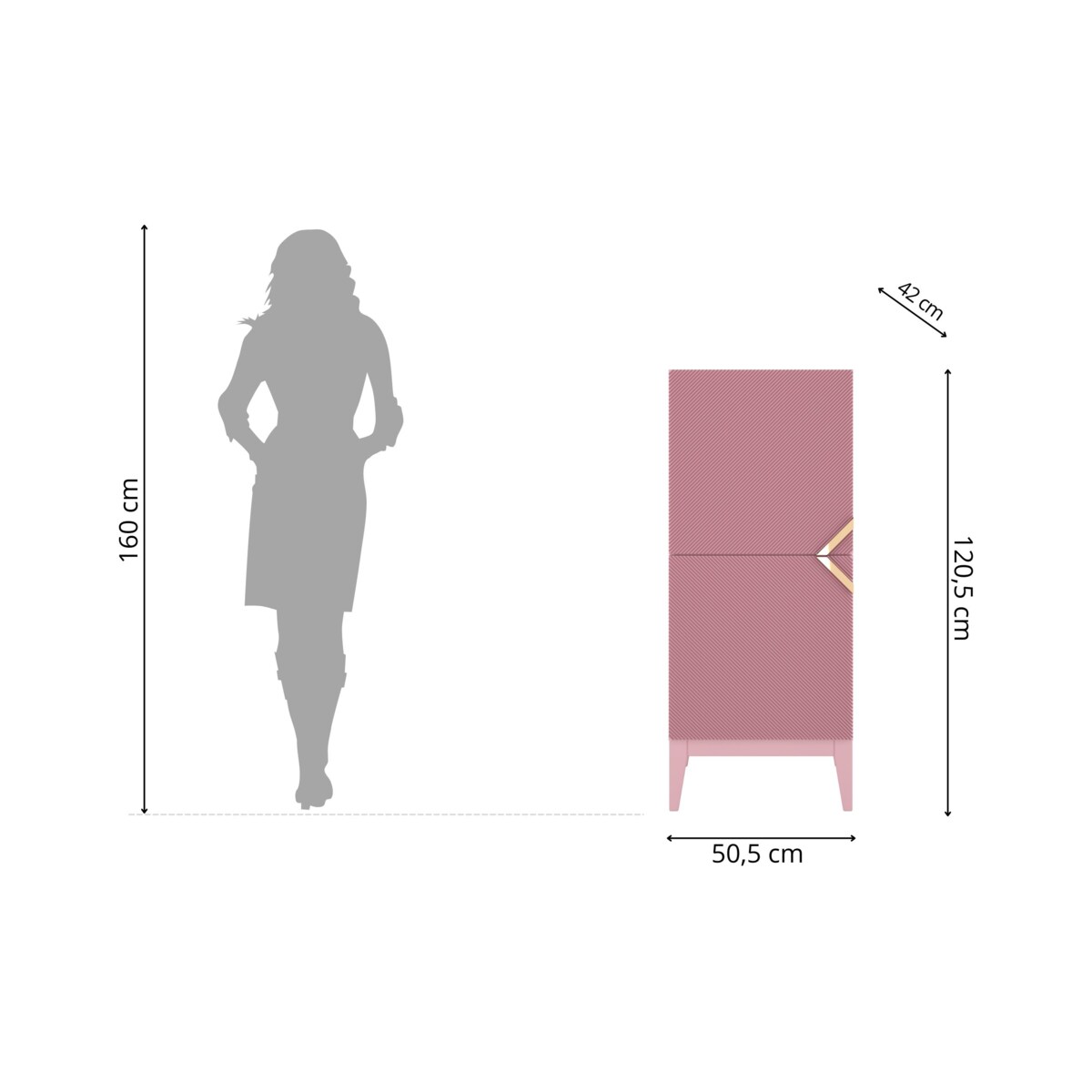 Drewniana komoda Visby DEMI HIGH 2D / kolor pudrowy róż / szer. 50,5 cm