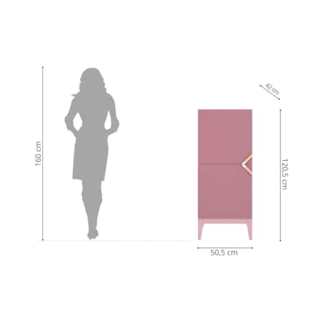 Drewniana komoda Visby DEMI HIGH 2D / kolor pudrowy róż / szer. 50,5 cm