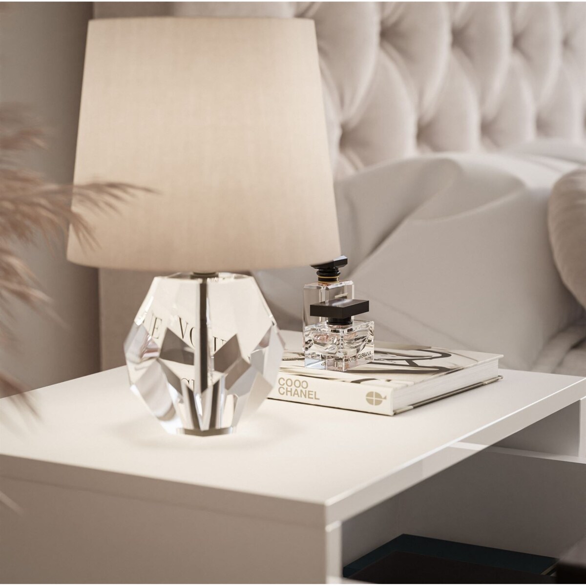 Stolik nocny BLANCO GLAMOUR 45x53x36,6 cm biały high gloss na chromowanym stelażu