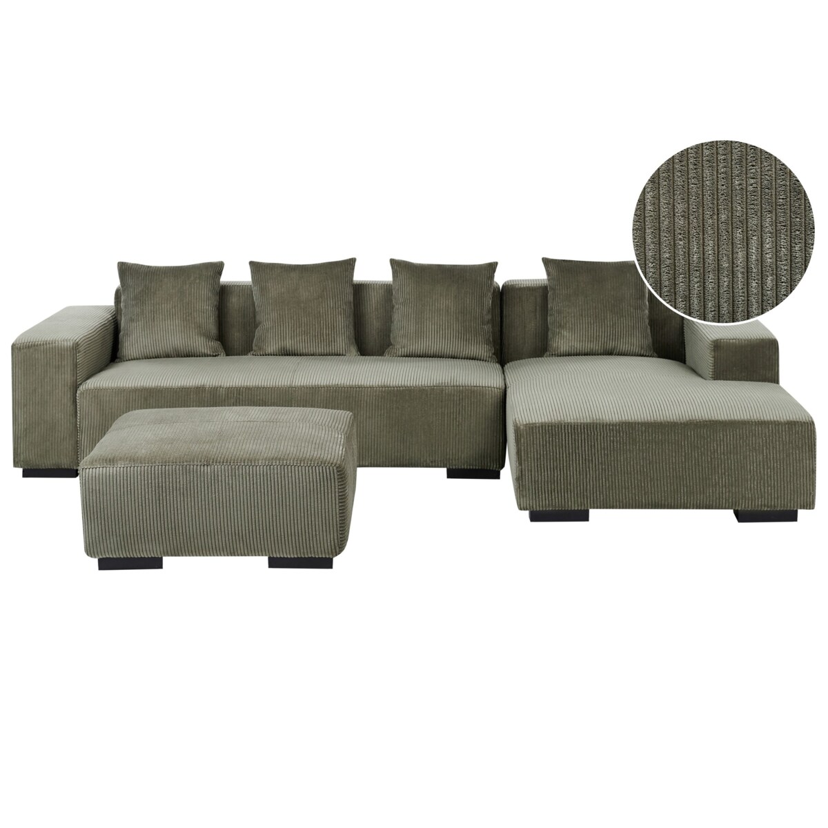 Sofa narożna z otomaną LUNGO Sztruks Zielony Lewostronny