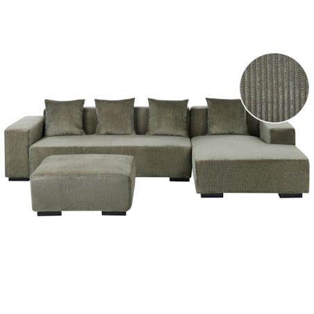 Sofa narożna z otomaną LUNGO Sztruks Zielony Lewostronny