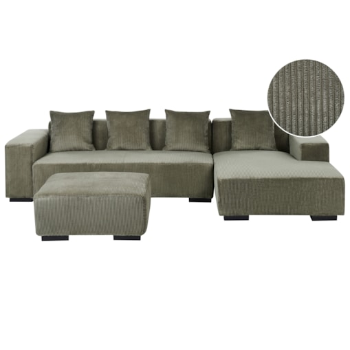 Sofa narożna z otomaną LUNGO Sztruks Zielony Lewostronny