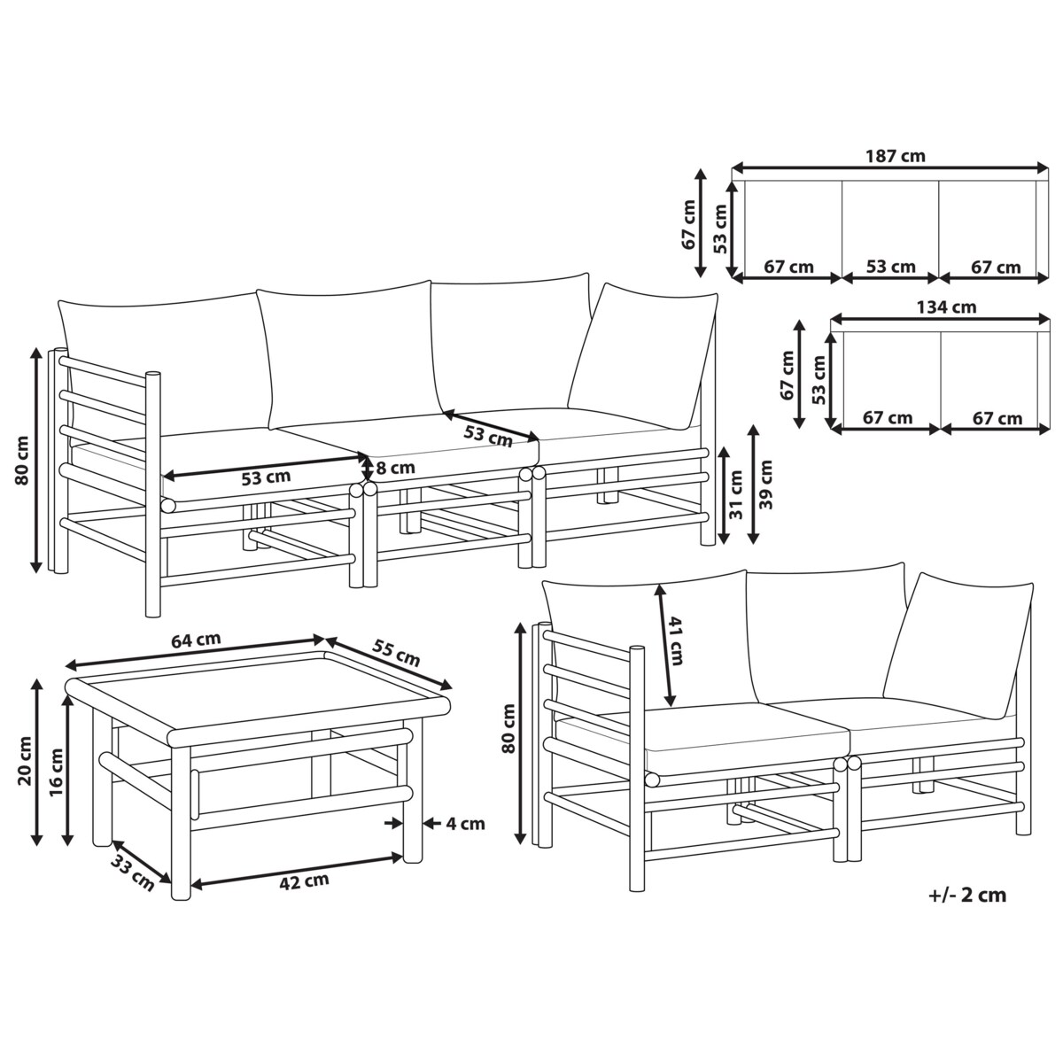 Zestaw ogrodowy ze stolikiem dla 5 osób CERRETO Drewno bambusowe Złamana biel