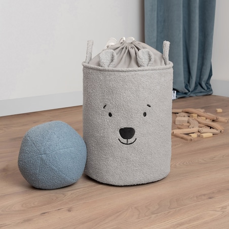 kosz na zabawki sipo, wersja premium boucle, zamykany na ściągacz, szary miś, xl