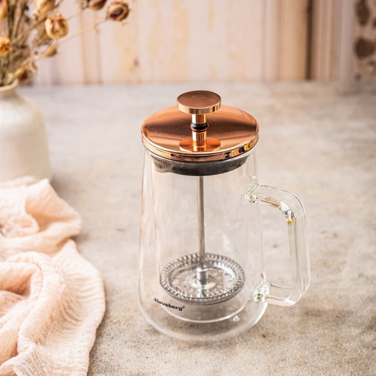 Zaparzacz do kawy herbaty 0.35L French Press różowe złoto KLAUSBERG
