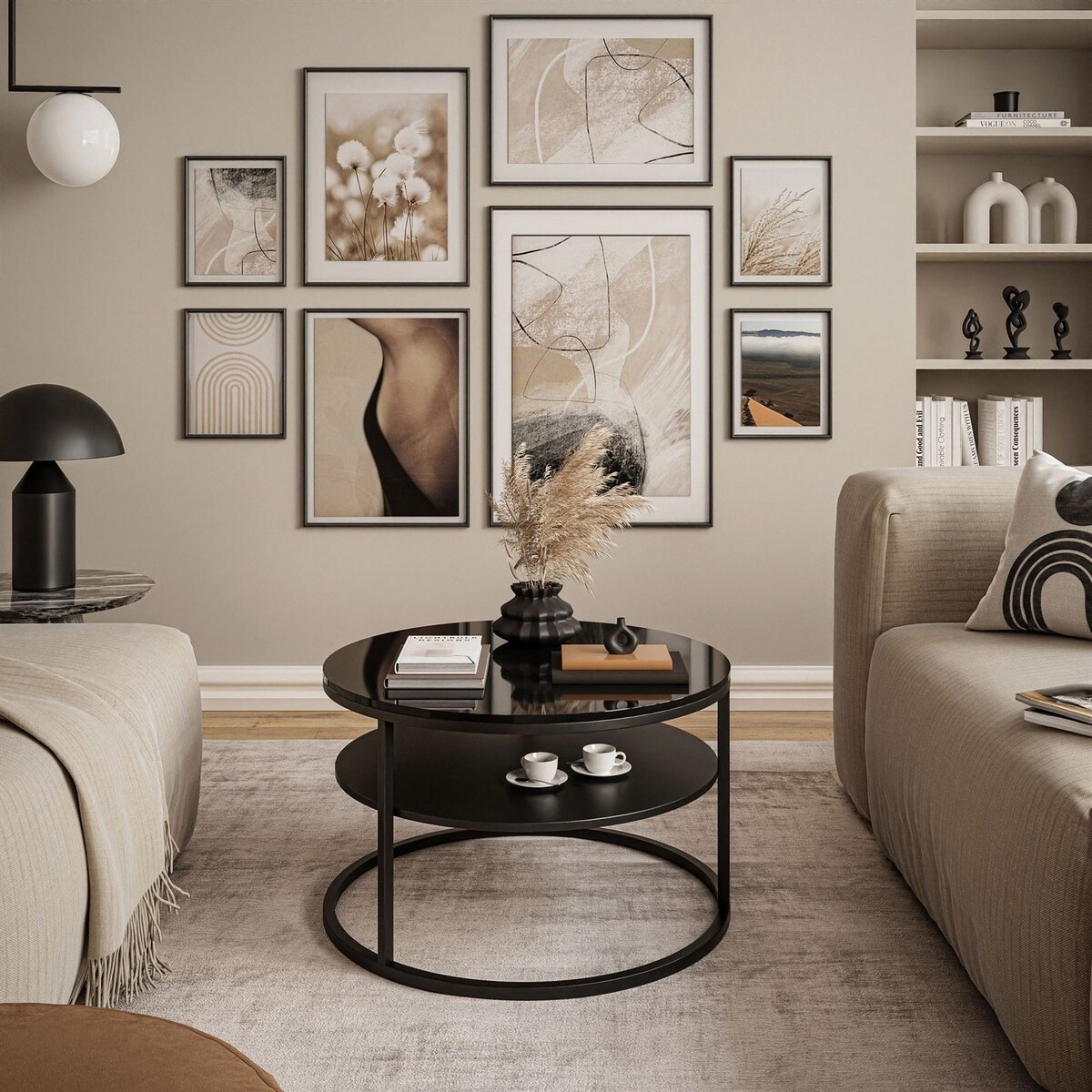 Stolik kawowy CIRI z półką czarny połysk