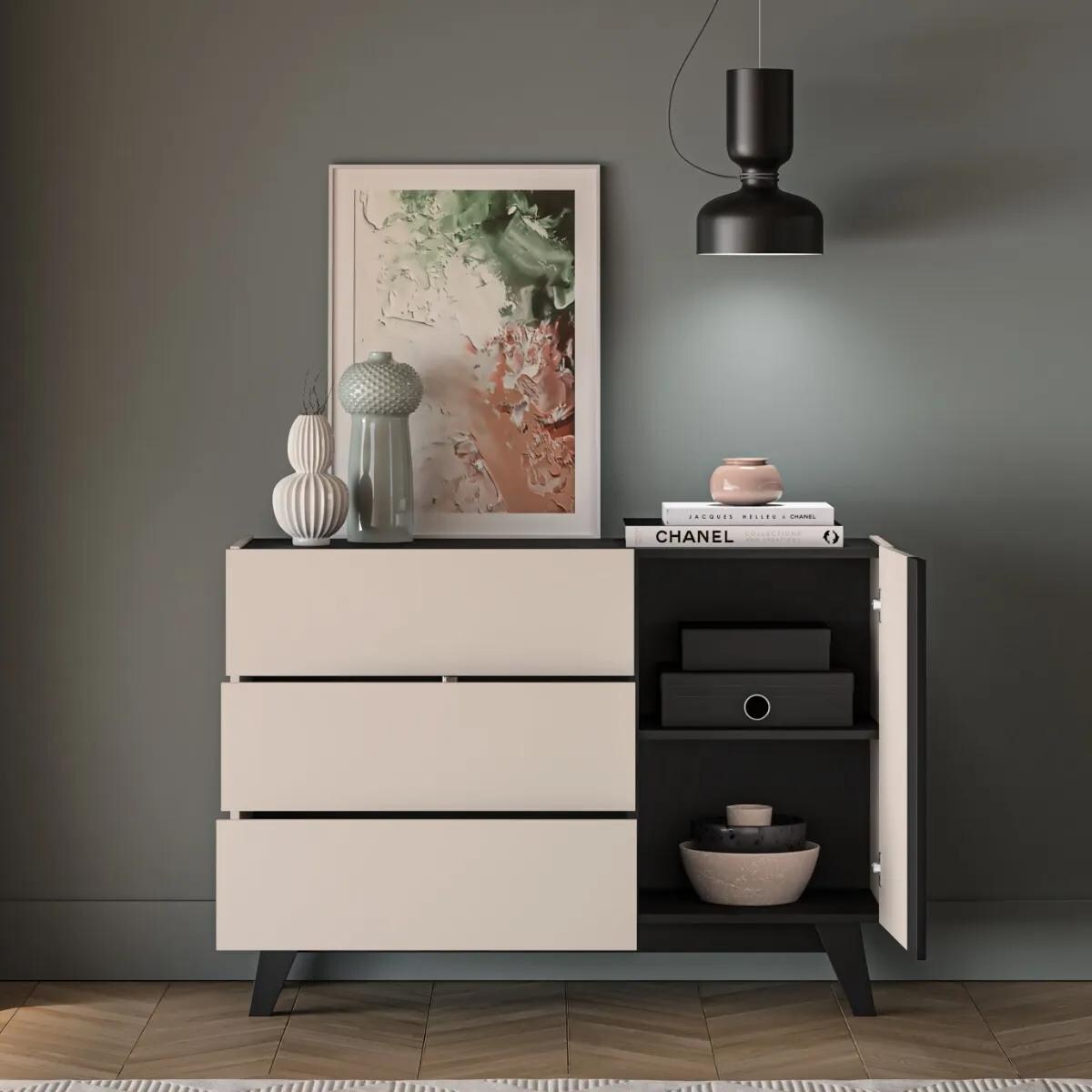 Komoda FREYA 04 1D3S 120 kaszmirowa/czarna