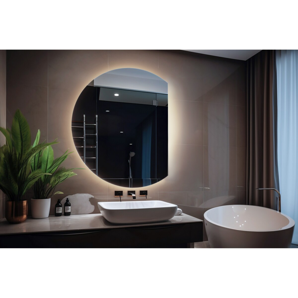 Lustro LED ścięty okrąg 84x100 cm - światło neutralne