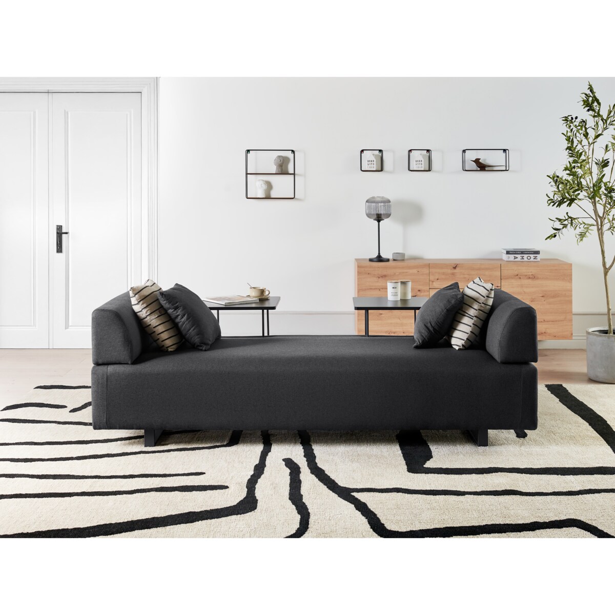 Sofa dla 3 osób SOKNA Czarny ze stolikami