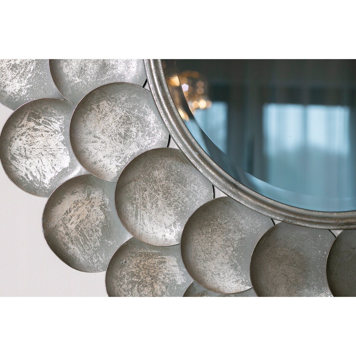 LUSTRO FAZOWANE w kółka, srebrne śr. 74cm