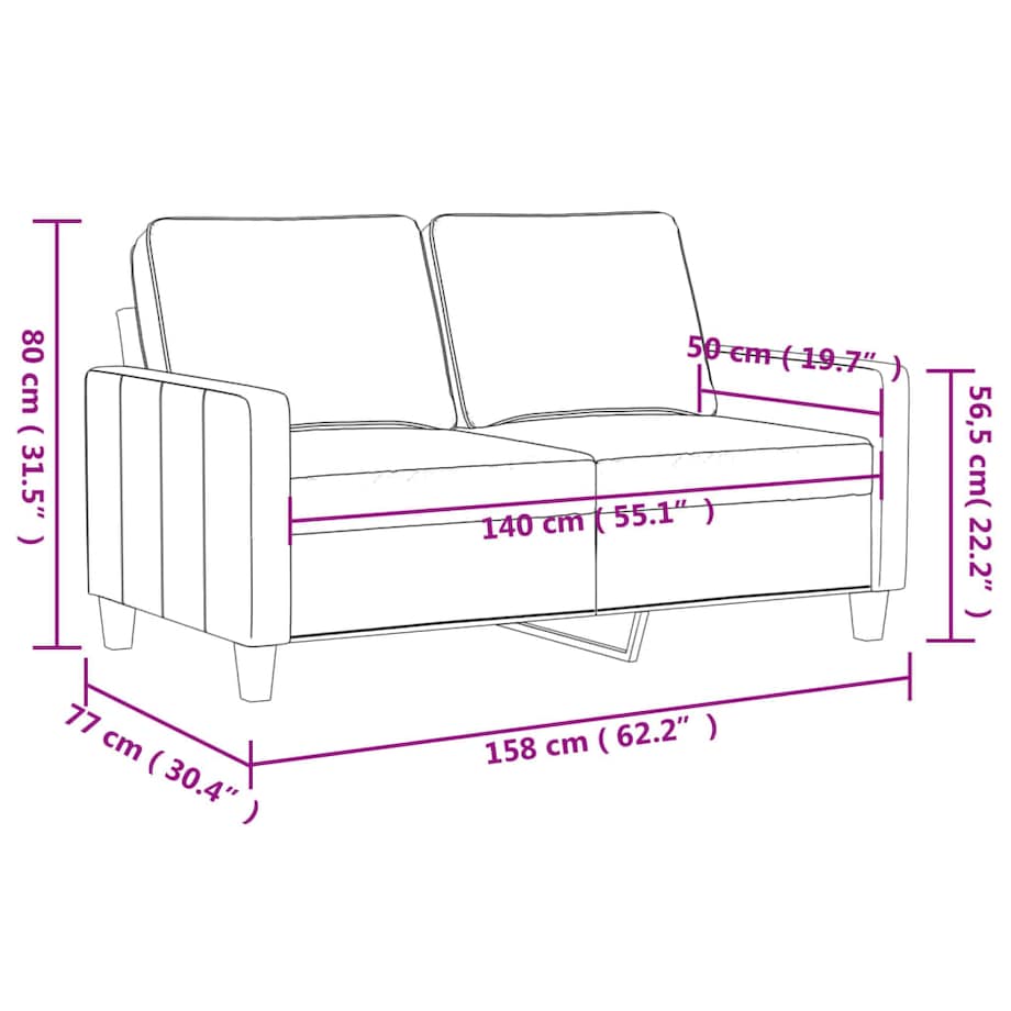 vidaXL Sofa 2-osobowa, czarna, 140 cm, tapicerowana aksamitem