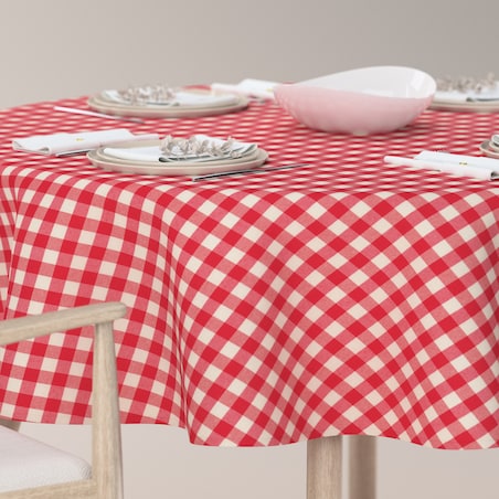 Obrus okrągły 130 x 130 cm czerwono-biała kratka (1,5x1,5cm)