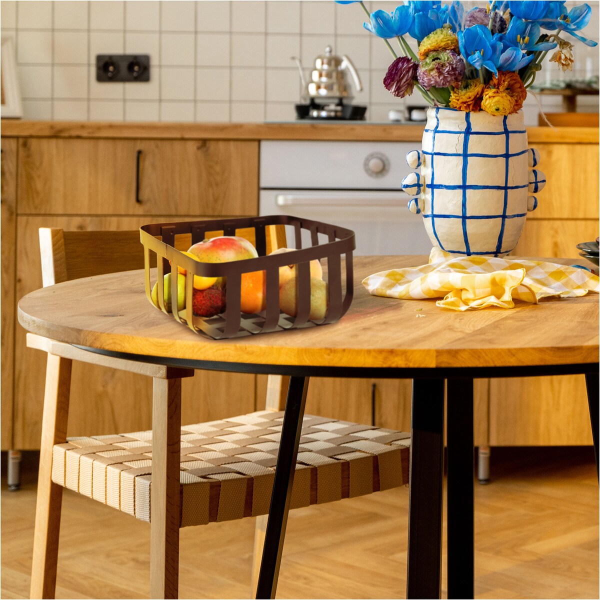 Koszyk Na Owoce Warzywa Pleciony Metalowy 20X20X10 Cm Dekoracja Czarny