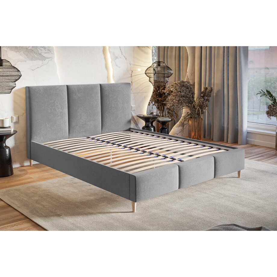 Łóżko sypialniane 180x200 LUXO 7 tapicerowane na wysokich nogach - szare