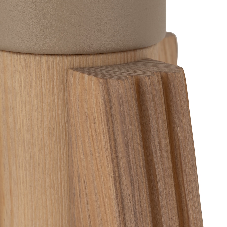 Lampa Podłogowa Drewniana Viga Shade Sosna Trójnóg Lniany Abażur