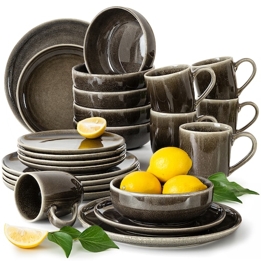 EDA Zestaw obiadowy 6 os. (24 el.), brązowy/szary/beżowy