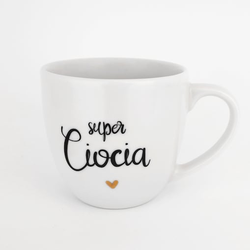 Biały Kubek Porcelanowy 300 ml - Napis Super Ciocia i Złote Serce dla Cioci na Urodziny