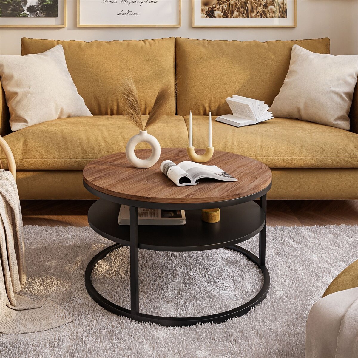 Stolik kawowy CIRI z półką czarny dąb stirling