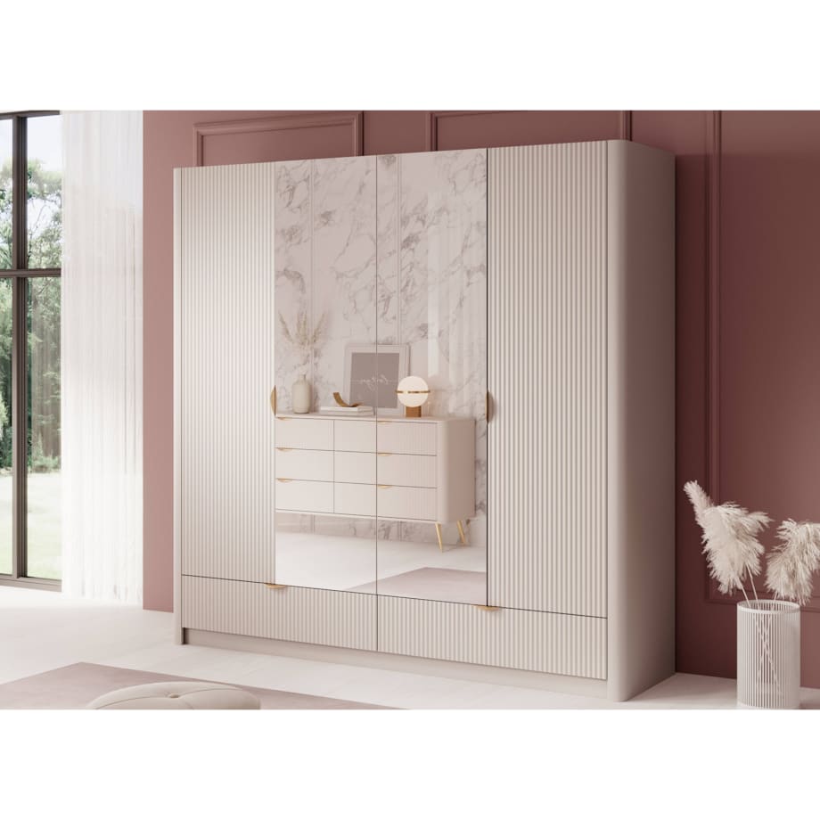 Szafa Duża Ryflowana LENA z lustrem, beżowa