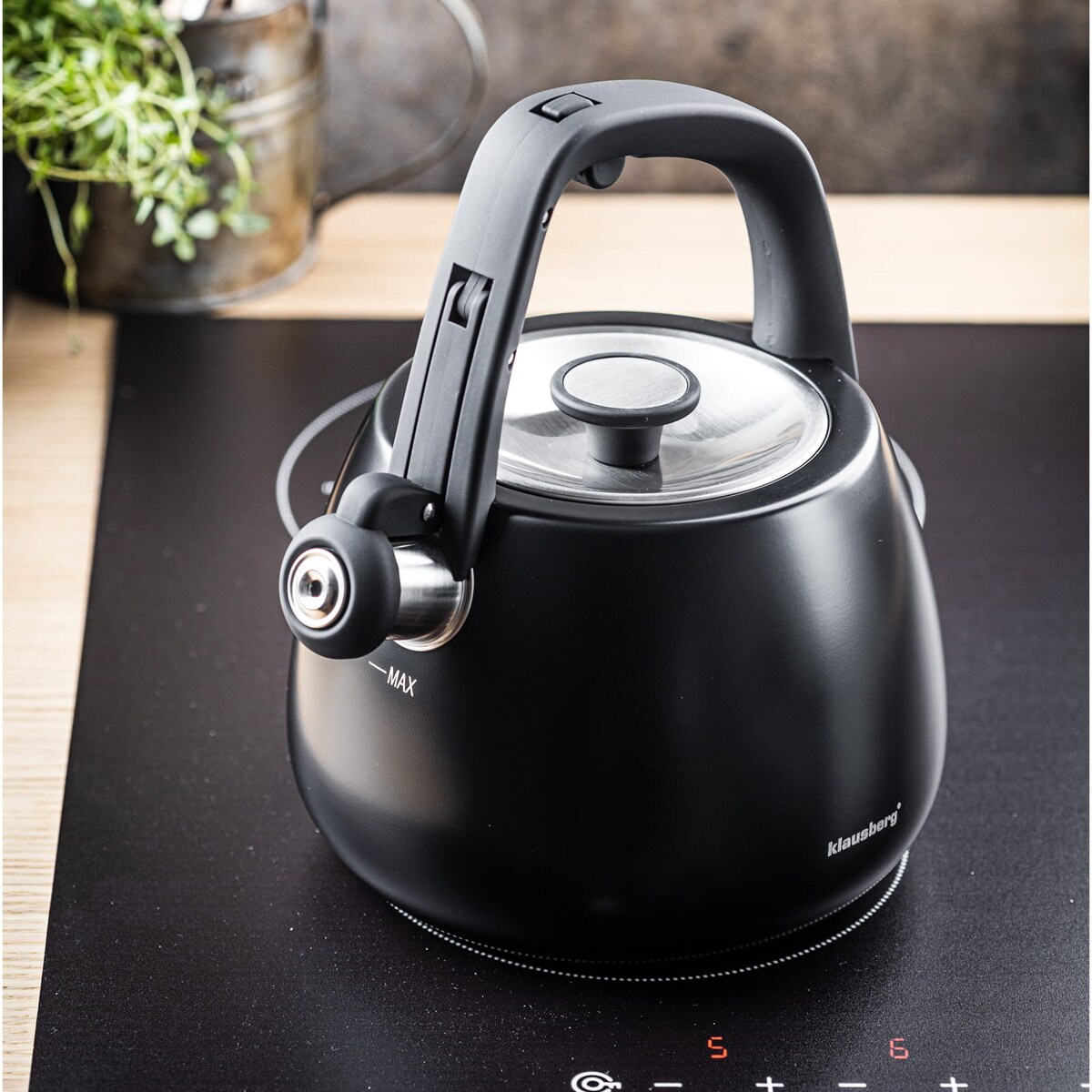 Czajnik stalowy na gaz 2.5L indukcja czarny matowy KLAUSBERG