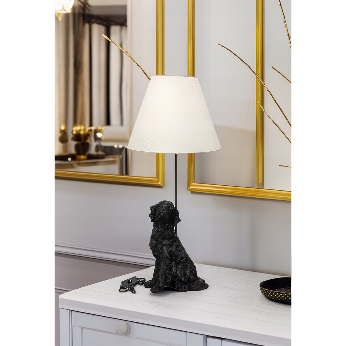 LAMPA PSA STOŁOWA BIURKOWA NOCNA PIES lampka E27 50cm czarna do salonu