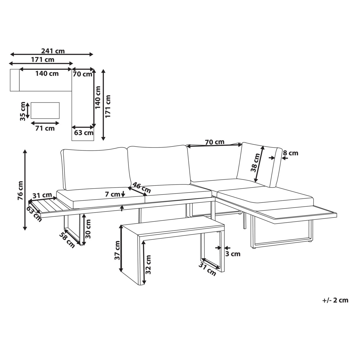 Narożnik ogrodowy ze stolikiem dla 4 osób PIENZA Prawostronny Modułowy Jasny brąz/ beżowy