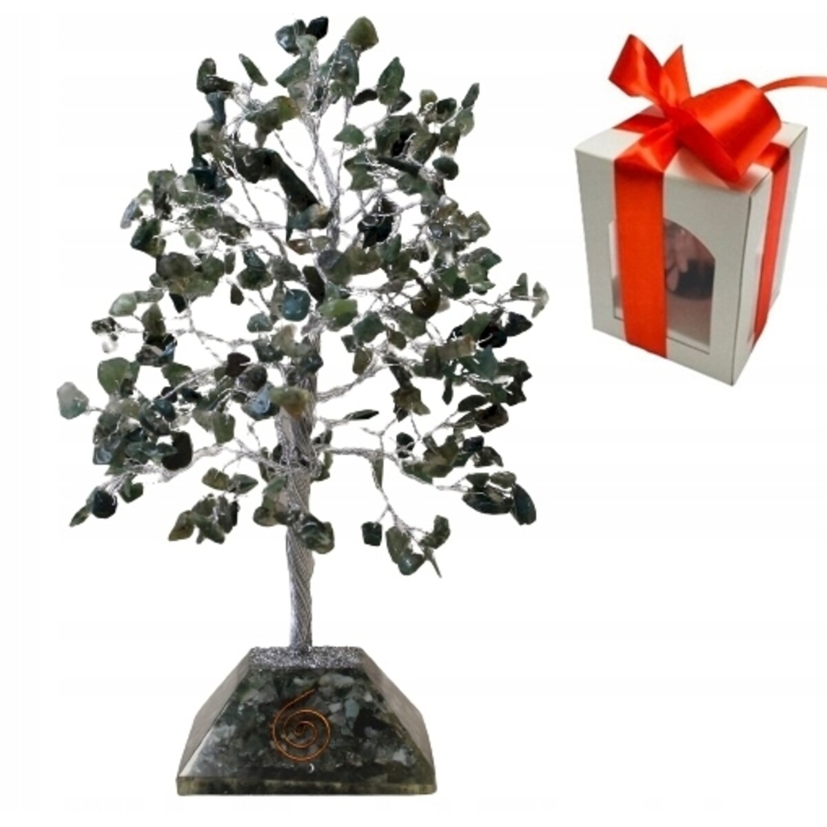 DUŻE Drzewko SZCZĘŚCIA z Kamieniami 320 W PUDEŁKU na prezent pamiątka AGAT