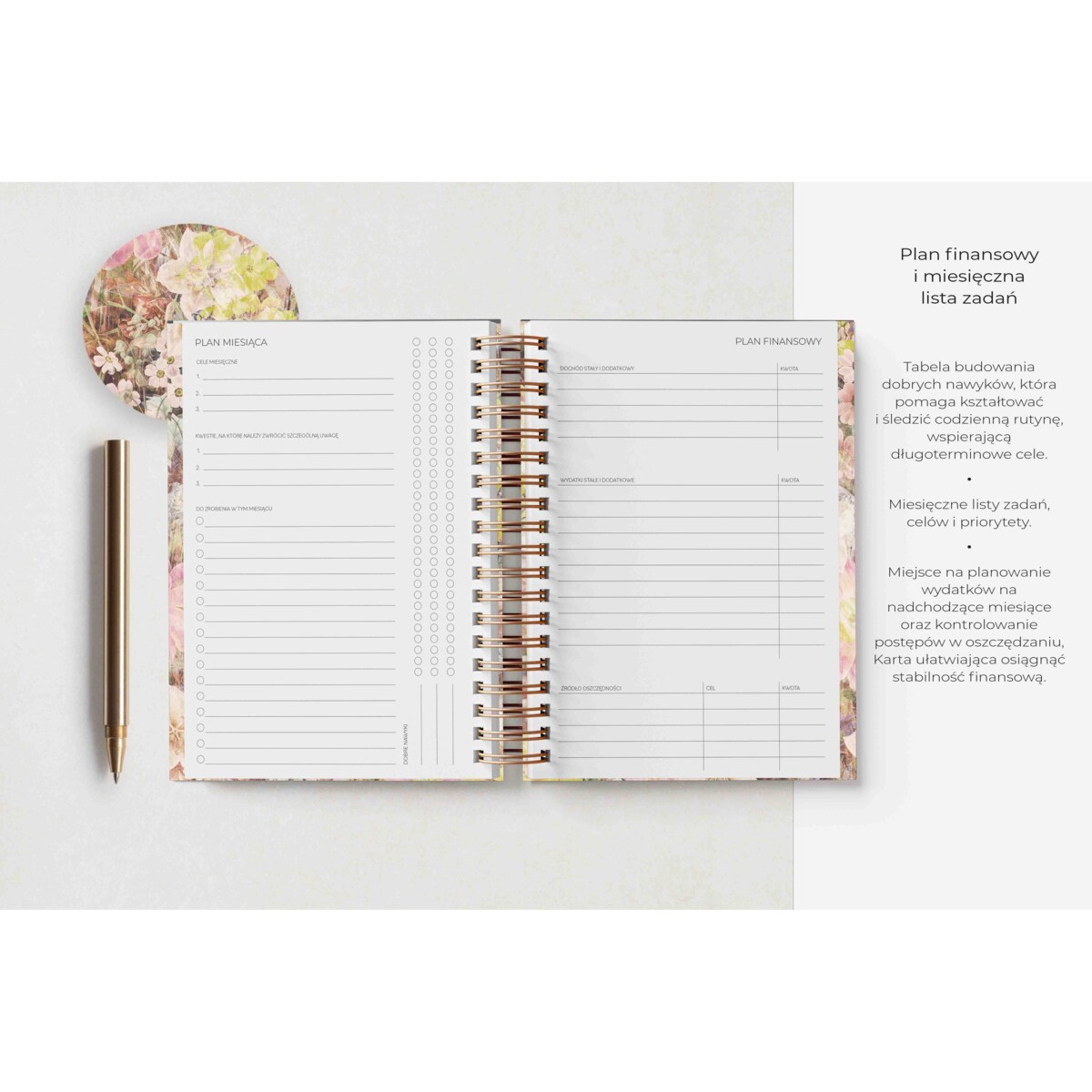 Planner dzienny na spirali 2025 – Vintage Floral