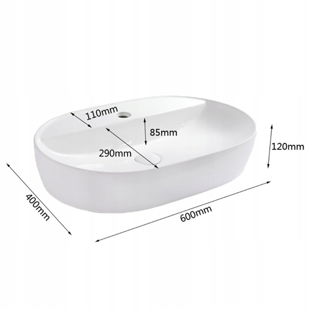 Umywalka nablatowa ceramiczna biała 60x40cm