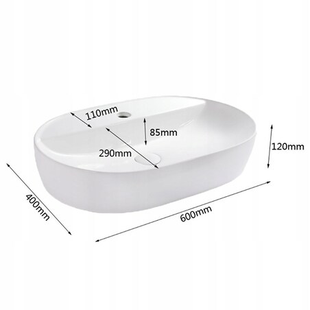 Umywalka nablatowa ceramiczna biała 60x40cm