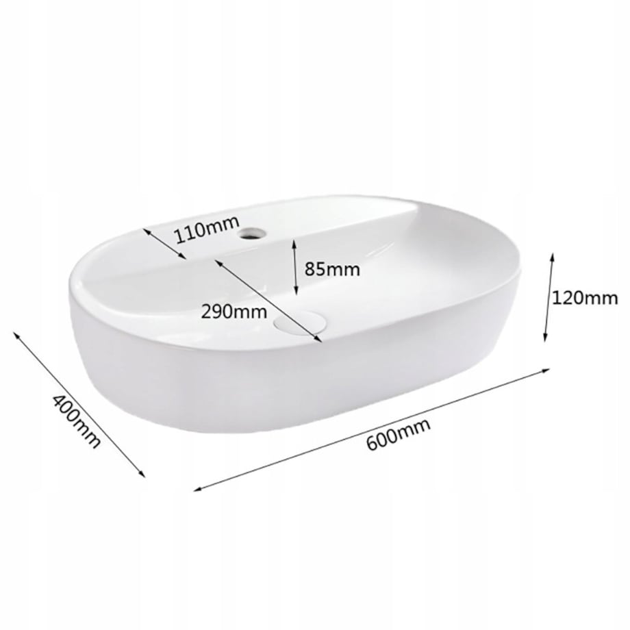 Umywalka nablatowa ceramiczna biała 60x40cm