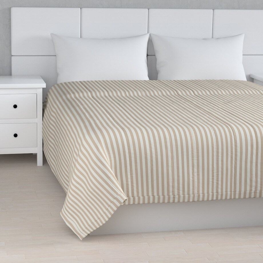 Narzuta pikowana w pasy 130x210 beżowo-białe pasy (1,5cm)