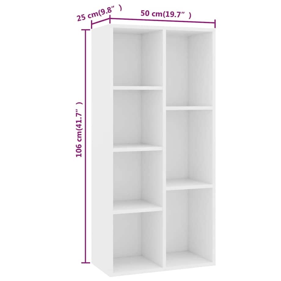 vidaXL Regał na książki, biały, 50x25x106 cm, materiał drewnopochodny