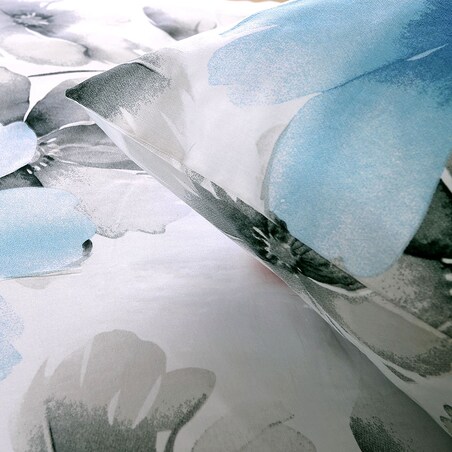 Pościel satyna bawełniana 140x200 Lunara biała w duże pastelowe niebieskie kwiaty, Satynlove